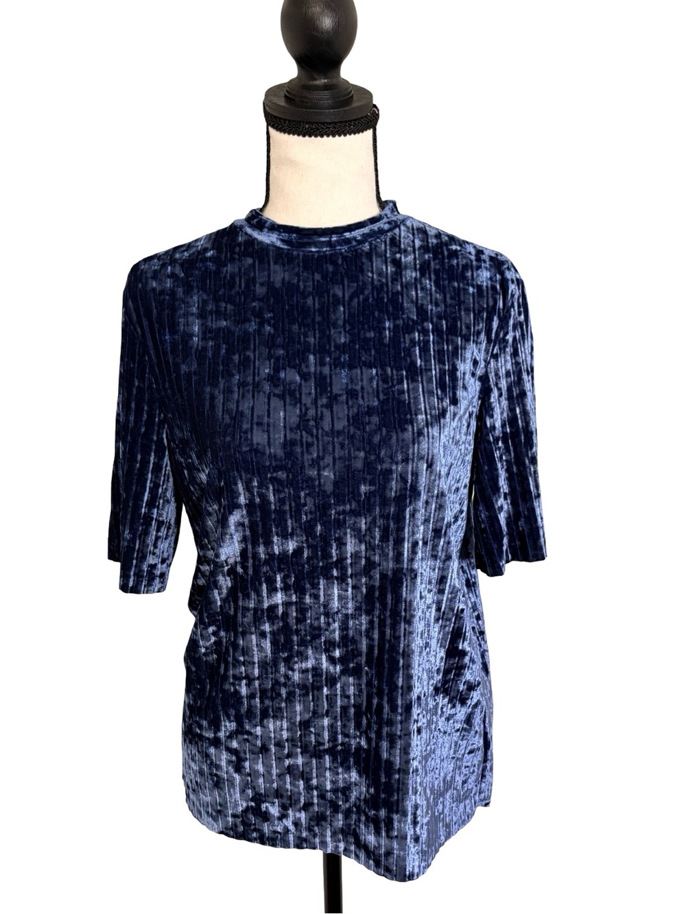 PIECES‎ Blue Crushed Velvet Ribbed Top NWOT Medium